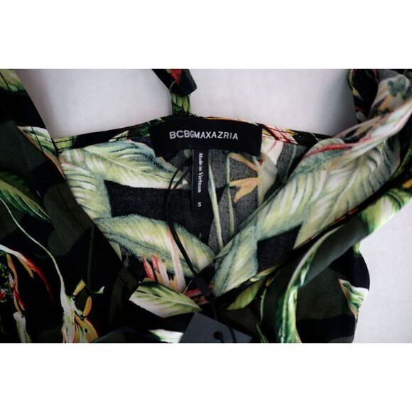 BCBGMAXAZRIA Women's Sz S Black Bird of Paradise One Sleeve Printed Top - Picture 3 of 6
